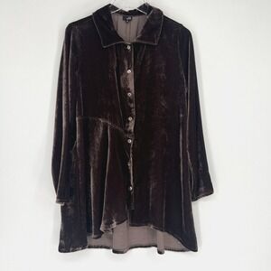 Lisa Bayne Tunic Top Womens S Velvet Brown Lagenlook‎ Bohemian Collared